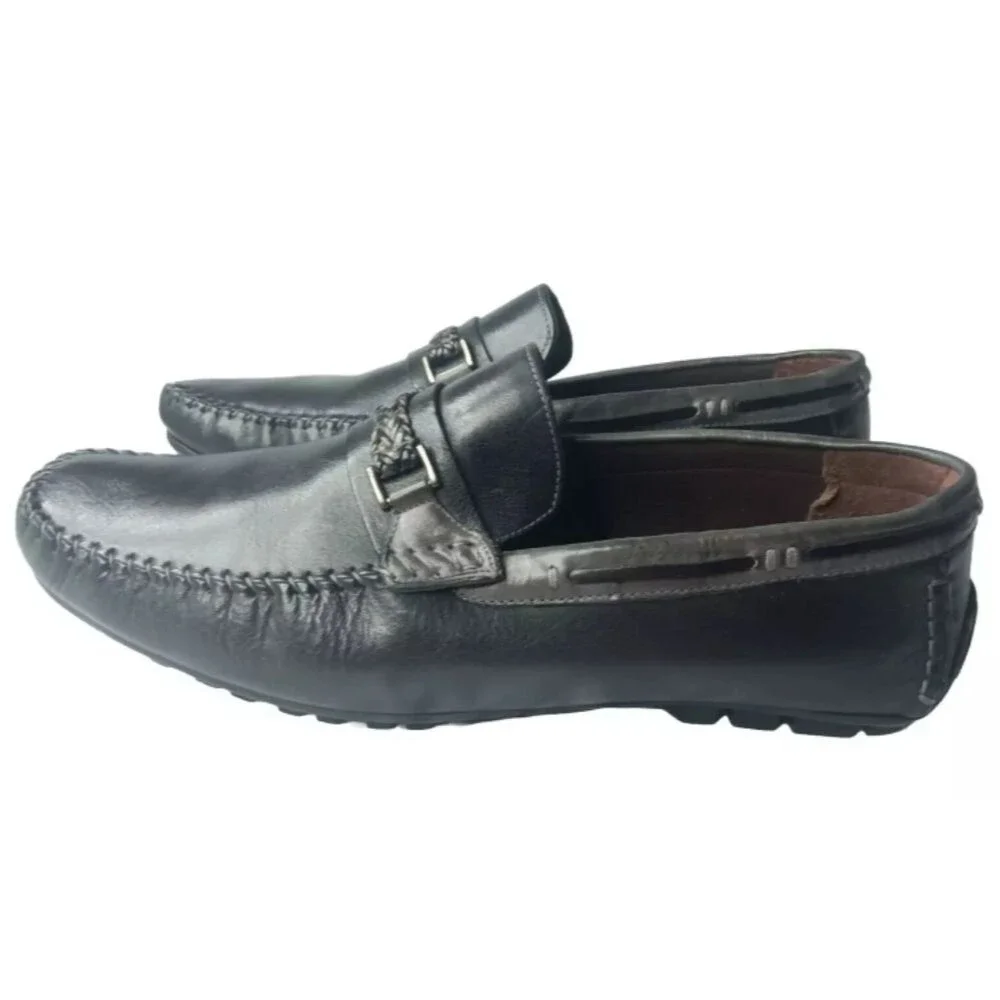 Bacco Bucci Zagreb Black Leather Calfskin Loafer Shoes  Men's Size 13